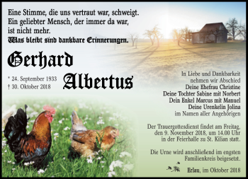 Traueranzeige von Gerhard Albertus von Südthüringer Presse
