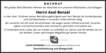 Traueranzeige von Axel Benzel von Neue Presse Coburg
