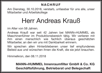 Traueranzeige von Andreas Krauß von Frankenpost