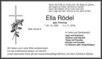 Traueranzeige von Ella Rödel von Frankenpost