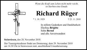 Traueranzeige von Richard Rüger von Neue Presse Coburg