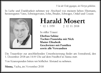 Traueranzeige von Harald Mosert von Südthüringer Presse