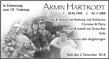 Traueranzeige von Armin Hartrodt von Südthüringer Presse