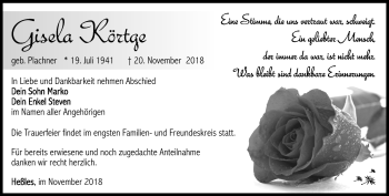 Traueranzeige von Gisela Körtge von Südthüringer Presse