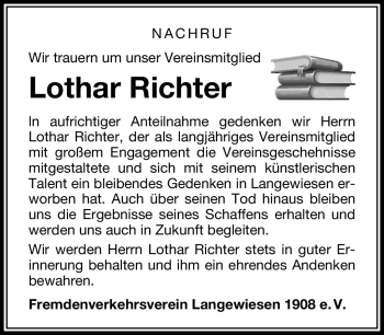 Traueranzeige von Lothar Richter von Südthüringer Presse