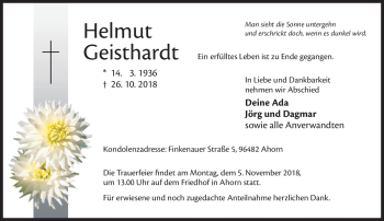 Traueranzeige von Helmut Geisthardt von Neue Presse Coburg