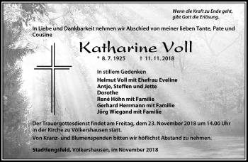 Traueranzeige von Katharine Voll von Südthüringer Presse