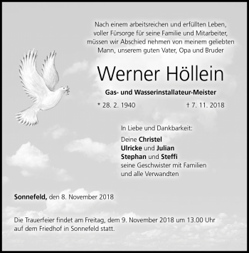 Traueranzeige von Werner Höllein von Neue Presse Coburg