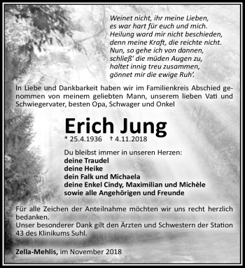 Traueranzeige von Erich Jung von Südthüringer Presse