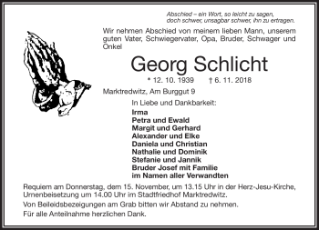 Traueranzeige von Georg Schlicht von Frankenpost