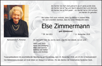 Traueranzeige von Else Zimmermann von Neue Presse Coburg