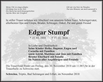 Traueranzeige von Edgar Stumpf von Südthüringer Presse