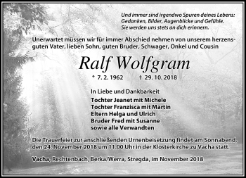 Traueranzeige von Ralf Wolfgram von Südthüringer Presse