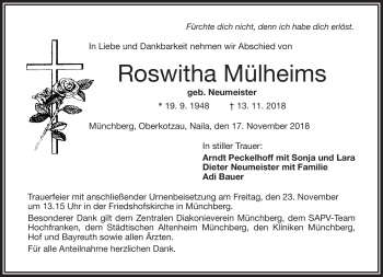 Traueranzeige von Roswitha Mühlheims von Frankenpost