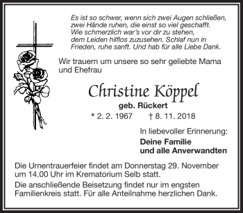 Traueranzeige von Christine Köppel von Frankenpost