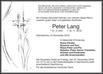 Traueranzeige von Peter Lang von Frankenpost