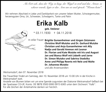 Traueranzeige von Erika Kalb von Neue Presse Coburg