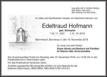 Traueranzeige von Edeltraud Hofmann von Frankenpost