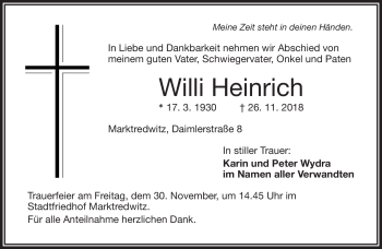 Traueranzeige von Willi Heinrich von Frankenpost