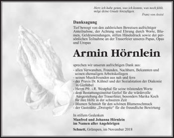 Traueranzeige von Armin Hörnlein von Südthüringer Presse