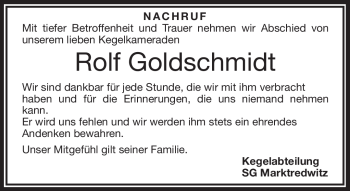 Traueranzeige von Rolf Goldschmidt von Frankenpost