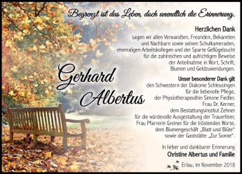 Traueranzeige von Gerhard Albertus von Südthüringer Presse