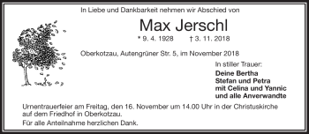 Traueranzeige von Max Jerschl von Frankenpost