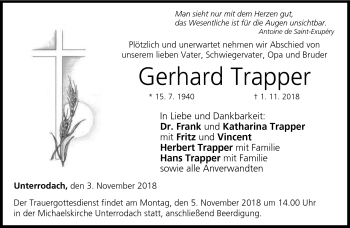 Traueranzeige von Gerhard Trapper von Neue Presse Coburg