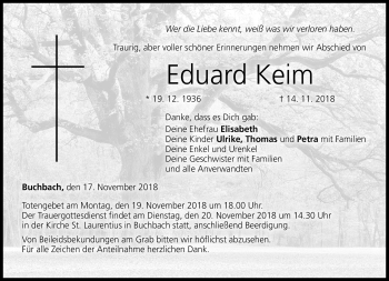 Traueranzeige von Eduard Keim von Neue Presse Coburg
