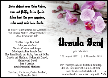 Traueranzeige von Ursula Senf von Südthüringer Presse