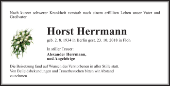 Traueranzeige von Horst Herrmann von Südthüringer Presse