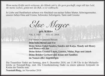 Traueranzeige von Else Meyer von Südthüringer Presse