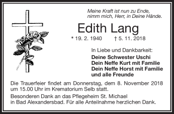 Traueranzeige von Edith Lang von Frankenpost