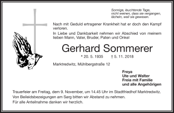 Traueranzeige von Gerhard Sommerer von Frankenpost