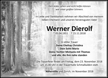 Traueranzeige von Werner Dierolf von Südthüringer Presse