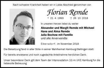 Traueranzeige von Florian Remde von Neue Presse Coburg