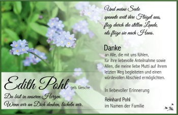 Traueranzeige von Edith Pohl von Südthüringer Presse