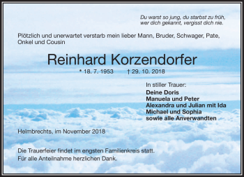 Traueranzeige von Reinhard Korzendorfer von Frankenpost