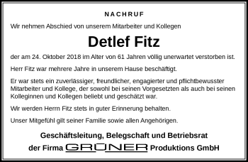 Traueranzeige von Detlef Fitz von Südthüringer Presse