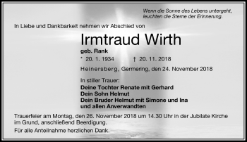 Traueranzeige von Irmtraud Wirth von Neue Presse Coburg