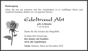 Traueranzeige von Edeltraud Abt von Südthüringer Presse