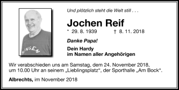 Traueranzeige von Jochen Reif von Südthüringer Presse
