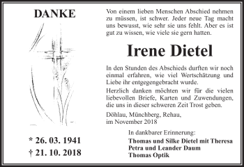 Traueranzeige von Irene Dietel von Frankenpost