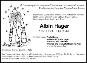 Traueranzeige von Albin Hager von Neue Presse Coburg