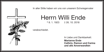 Traueranzeige von Willi Ende von Frankenpost