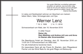 Traueranzeige von Lieselotte Lenz von Frankenpost