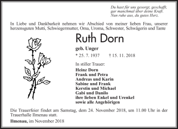 Traueranzeige von Ruth Dorn von Südthüringer Presse