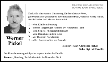 Traueranzeige von Werner Pickel von Neue Presse Coburg