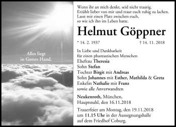 Traueranzeige von Helmut Göppner von Neue Presse Coburg