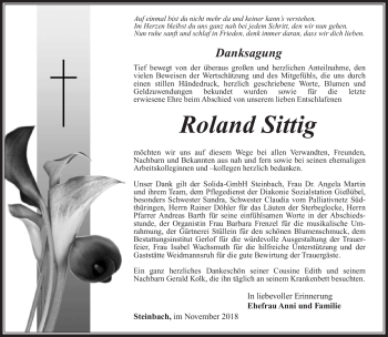 Traueranzeige von Roland Sittig von Südthüringer Presse